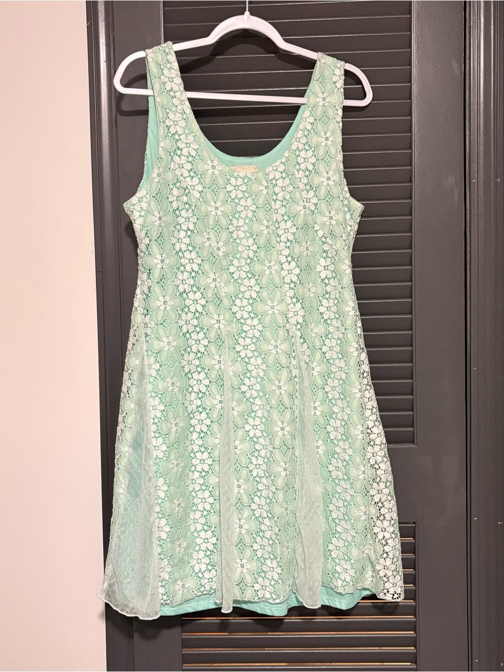 A'Reve Mint Green Floral Lace Mini Dress